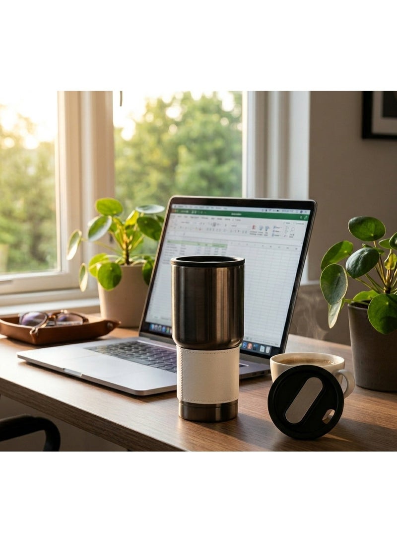 Hans Larsen BOLIN 530ml Double Wall Vacuum Insulated Stainless Steel Tumbler with PU Grip Sleeve, Leak-Resistant Lid, Hot & Cold Travel Mug, Gunmetal Finish, Fits Car Cup Holders - White - Image 2