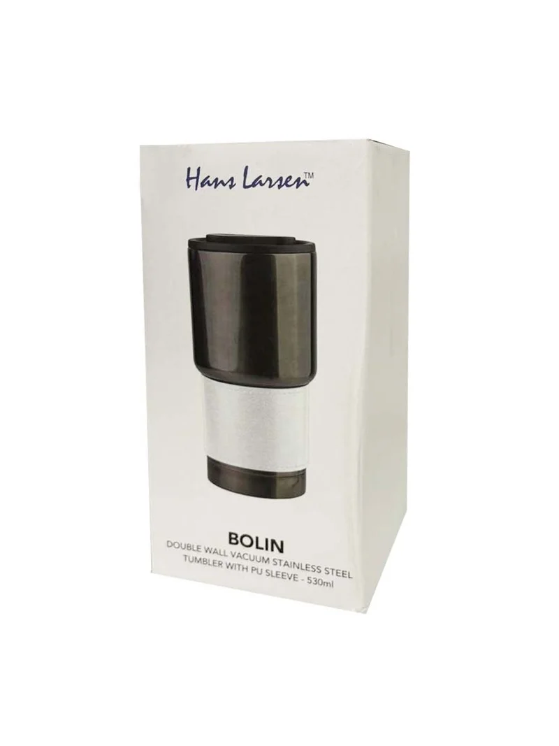 Hans Larsen white Hans Larsen BOLIN 530ml Double Wall Vacuum Insulated Stainless Steel Tumbler with PU Grip Sleeve, Leak-Resistant Lid, Hot & Cold Travel Mug, Gunmetal Finish, Fits Car Cup Holders - White  | Best Price UAE