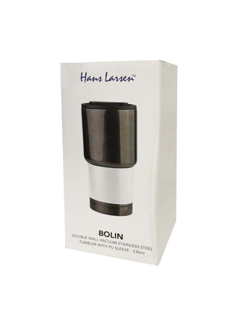 Hans Larsen BOLIN 530ml Double Wall Vacuum Insulated Stainless Steel Tumbler with PU Grip Sleeve, Leak-Resistant Lid, Hot & Cold Travel Mug, Gunmetal Finish, Fits Car Cup Holders - White - Image 5