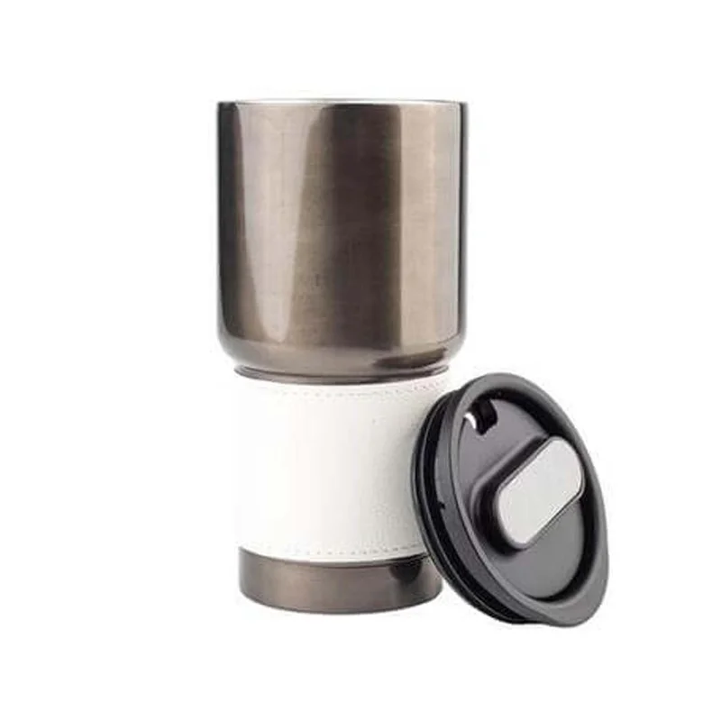 Hans Larsen white Hans Larsen BOLIN 530ml Double Wall Vacuum Insulated Stainless Steel Tumbler with PU Grip Sleeve, Leak-Resistant Lid, Hot & Cold Travel Mug, Gunmetal Finish, Fits Car Cup Holders - White  | Best Price UAE