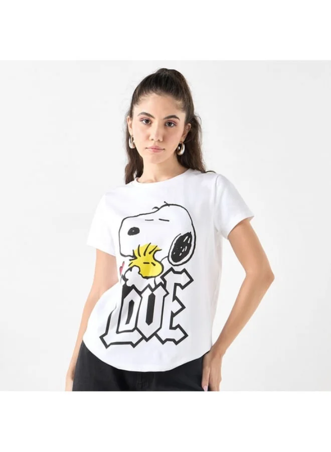 SP Characters Snoopy Dog Print Crew Neck T-shirt with Short Sleeves