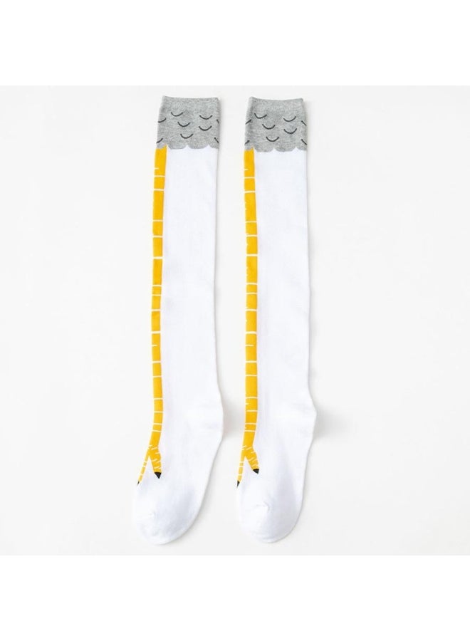 1 Pairs Women's Knee High Socks Trendy Cartoon Funny Chicken Claw Socks Fitness Sports Casual Slim Leg Long Tube Socks
