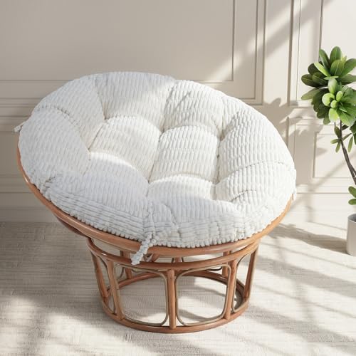idee-home Papasan Chair Cushion, Circle Papasan Cushion Soft Corduroy (Without Chair) Replacement Indoor& Outdoor for Egg Bowl Chair, 48 X 48 Inch, Beige - Image 1
