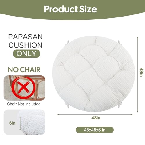 idee-home Papasan Chair Cushion, Circle Papasan Cushion Soft Corduroy (Without Chair) Replacement Indoor& Outdoor for Egg Bowl Chair, 48 X 48 Inch, Beige - Image 2