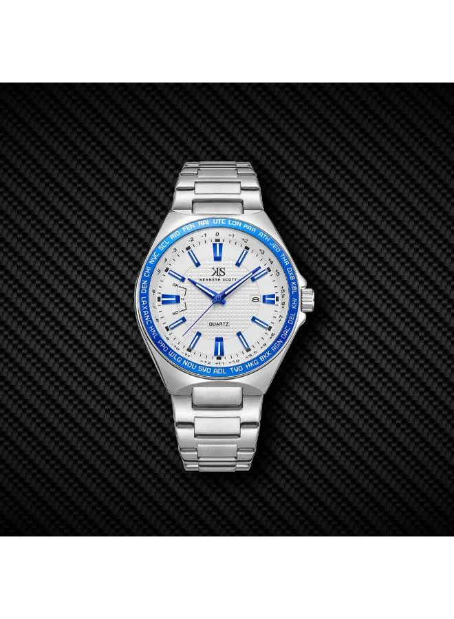 Kenneth Scott White Men's Stainless Steel Analog Watch K23027-SBSWL - 43 mm for Men | Best Price UAE