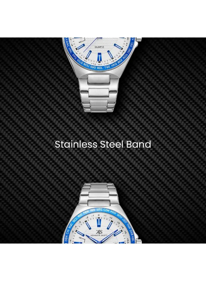 Kenneth Scott White Men's Stainless Steel Analog Watch K23027-SBSWL - 43 mm for Men | Best Price UAE