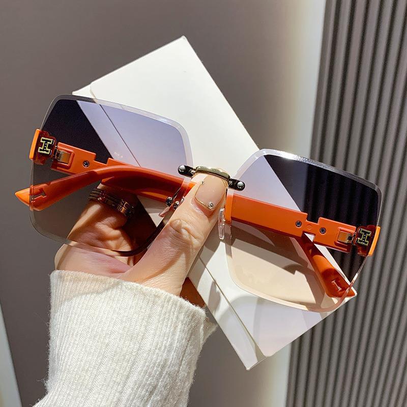 Generic 2023 Frameless Dual-Tone Gradient Fashion Sunglasses for Women Orange feet gray tea 