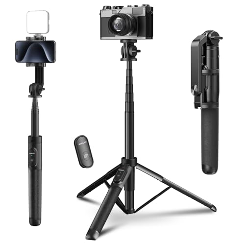 Mobilife 64" Multi-Function Selfie Stick Tripod Long Selfie Stick for iPhone&Android Multiple Mount for Camera Gopro Fill Light Aluminum Portable Mobile Tripod with Bluetooth Remote,Black - Image 1
