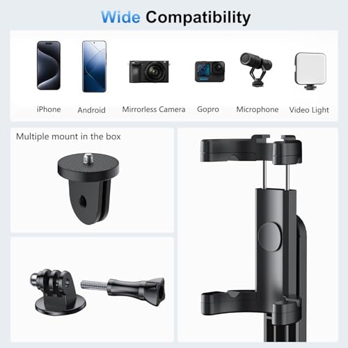 Mobilife 64" Multi-Function Selfie Stick Tripod Long Selfie Stick for iPhone&Android Multiple Mount for Camera Gopro Fill Light Aluminum Portable Mobile Tripod with Bluetooth Remote,Black - Image 2