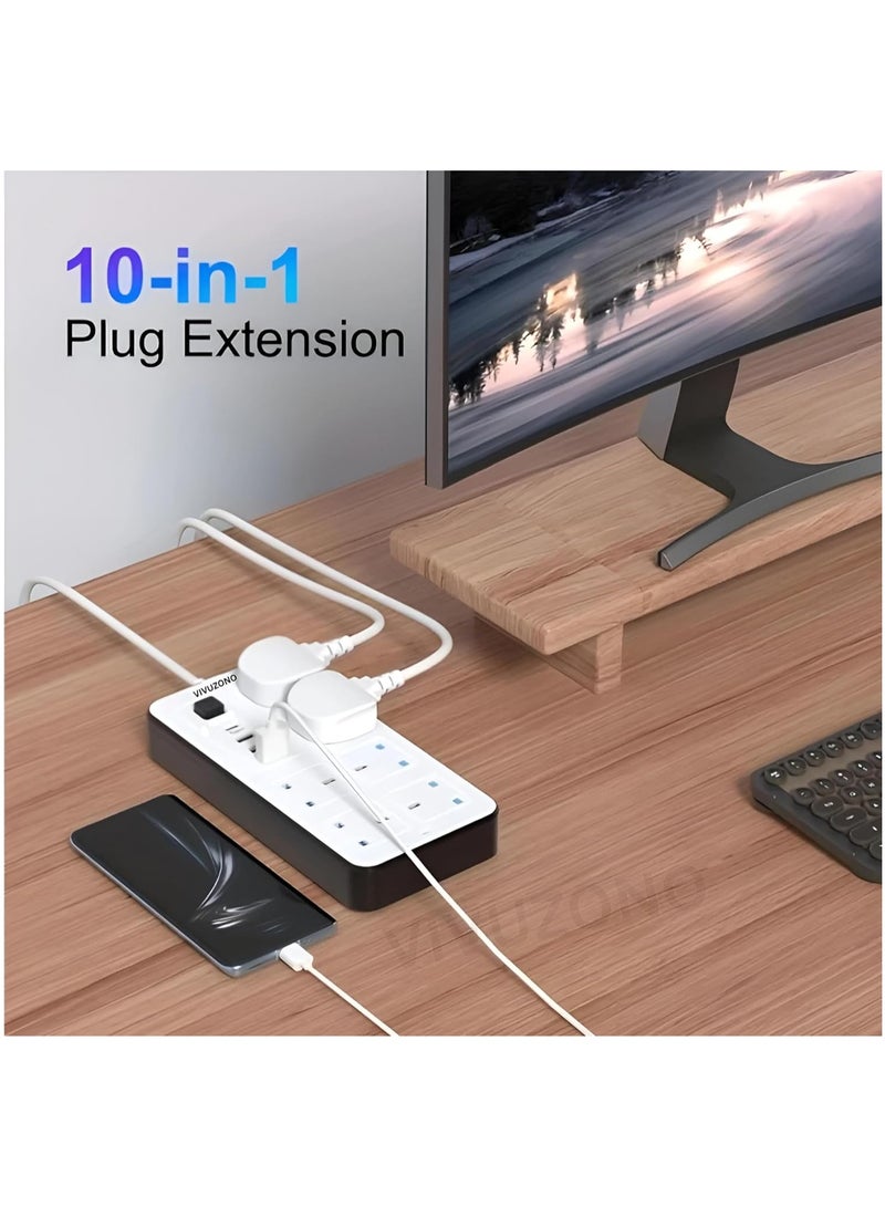 فيفوزونو لوحة تمديد Vivuzono بيضاء بطول 5 أمتار، 6 مقابس، 3 منافذ USB وType-C، 2500 واط، 10 أمبير، حماية من زيادة التيار - Image 5