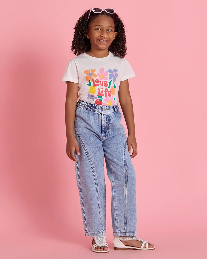 Redtag Girls Blue Plain Wideleg Jeans
