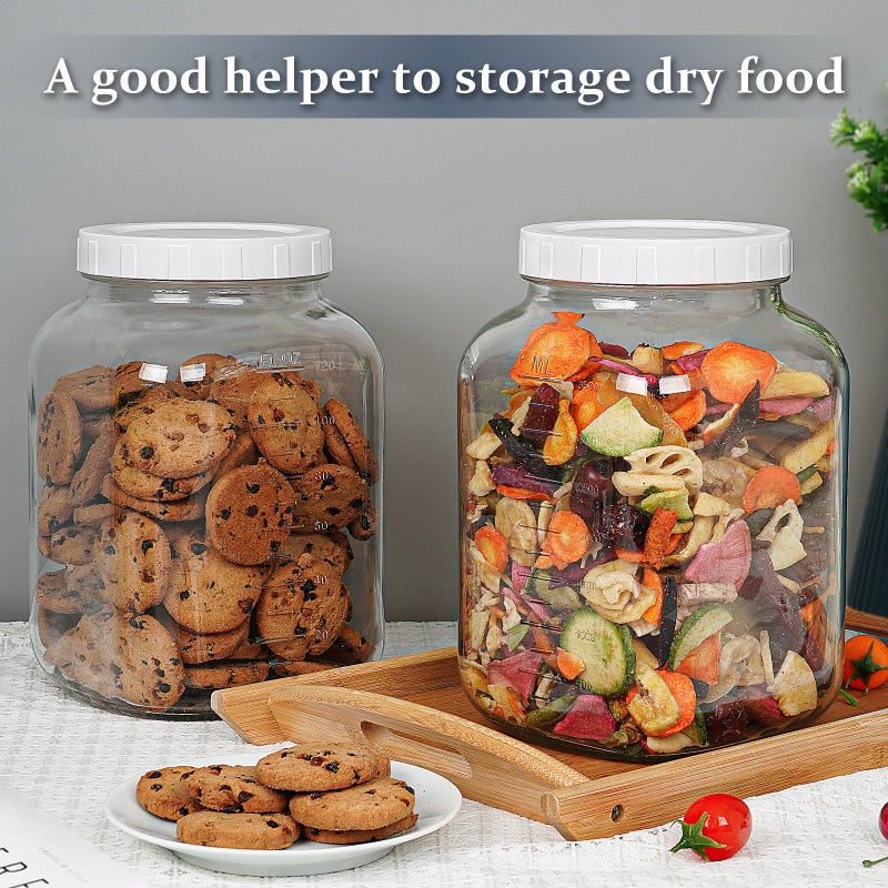 Folinstall 2 Pack Wide Mouth 1 Gallon Clear Glass Jar with Lid  Heavy Duty Airtight Screw Lid with Silicone Gasket - Large Mason Jar with 2 Scale Mark for Fermenting Kombucha and Storing Food(Extra 2 Gaskets) - Image 4