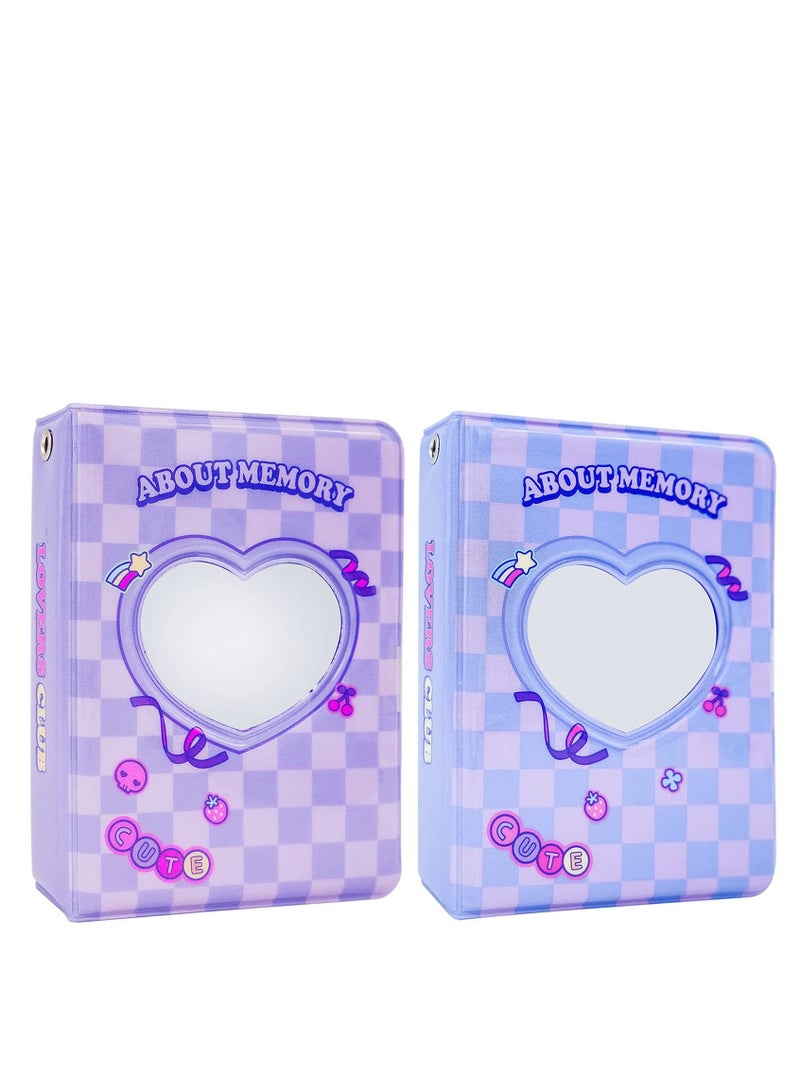 2 Pack 3-Inch Mini Photo Album - Kpop Card Holder with 40 Pockets & Pendant, Stylish Pink & Blue Design  - Image 1