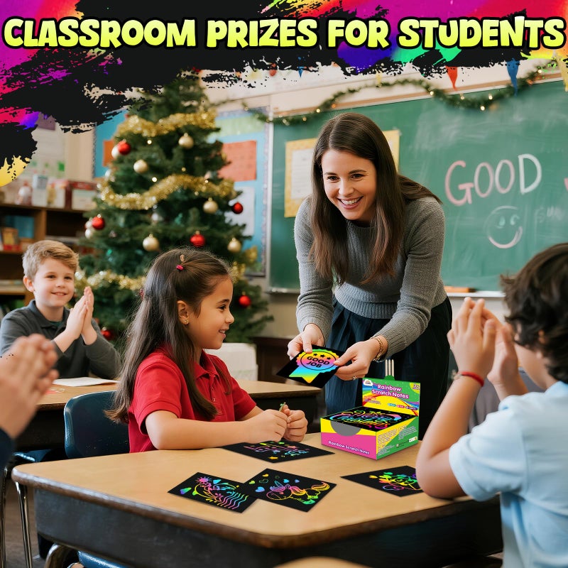 ZMLM 165 Rainbow Scratch Paper Art Crafts Mini Notes Stocking Stuffers for Kids Gifts 4 5 6 7 8 9 10 Years Old Girls Boys Students Teens Classroom Prizes School Supplies Birthday Party Toy Activity - Image 4