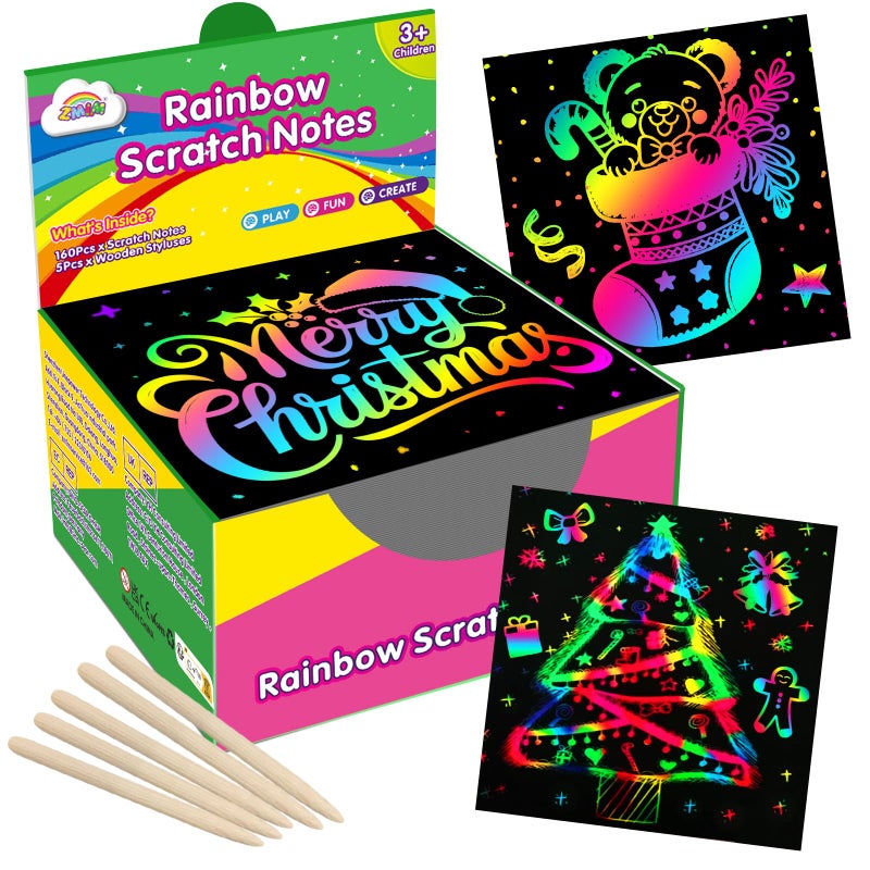 ZMLM 165 Rainbow Scratch Paper Art Crafts Mini Notes Stocking Stuffers for Kids Gifts 4 5 6 7 8 9 10 Years Old Girls Boys Students Teens Classroom Prizes School Supplies Birthday Party Toy Activity - Image 1