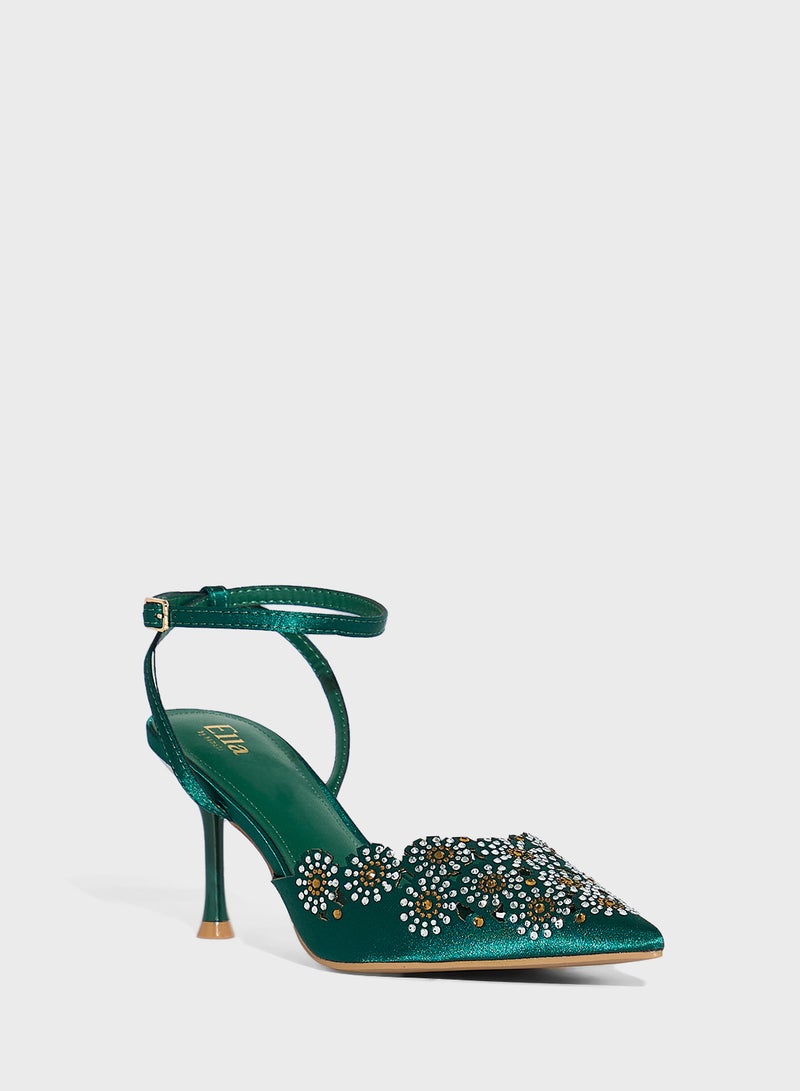 Ella Limited Edition Floral Embellished Backstrap Pump - Image 2
