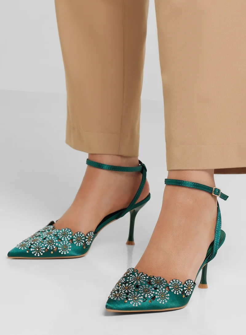 Ella Limited Edition Floral Embellished Backstrap Pump