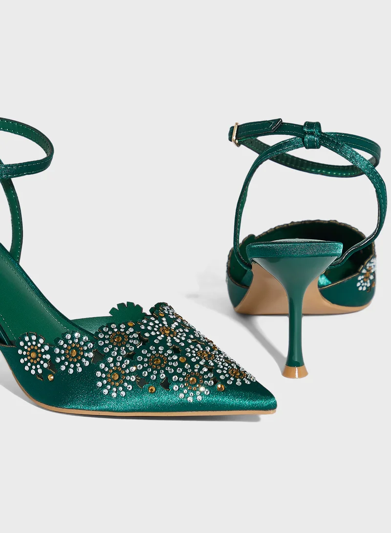 Ella Limited Edition Floral Embellished Backstrap Pump