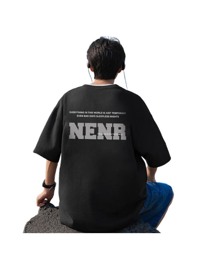 Dingfengbaoluo Pure Cotton Short-Sleeve T-Shirt, Summer Round Neck Men'S Printed Undershirt, Couple'S T-Shirt Top, Dfbl017 Black 3Xl - Image 1