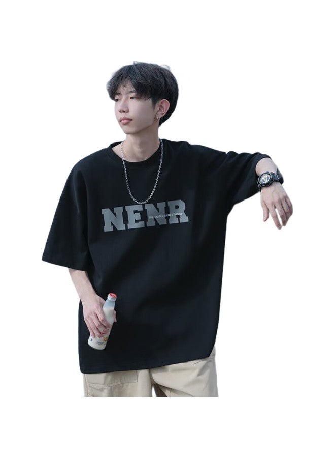 Dingfengbaoluo Pure Cotton Short-Sleeve T-Shirt, Summer Round Neck Men'S Printed Undershirt, Couple'S T-Shirt Top, Dfbl017 Black 3Xl - Image 2