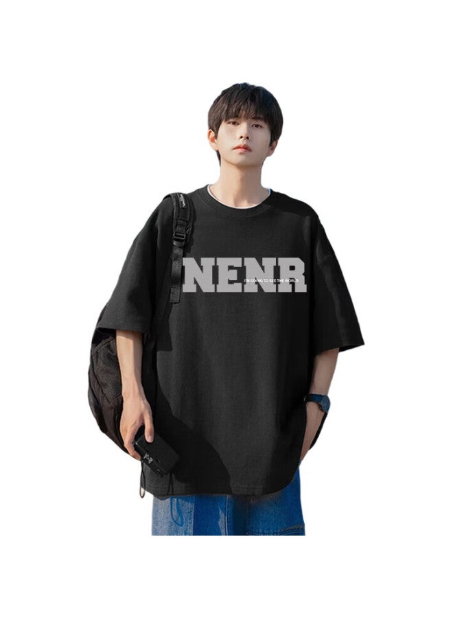 Dingfengbaoluo Pure Cotton Short-Sleeve T-Shirt, Summer Round Neck Men'S Printed Undershirt, Couple'S T-Shirt Top, Dfbl017 Black 3Xl - Image 3