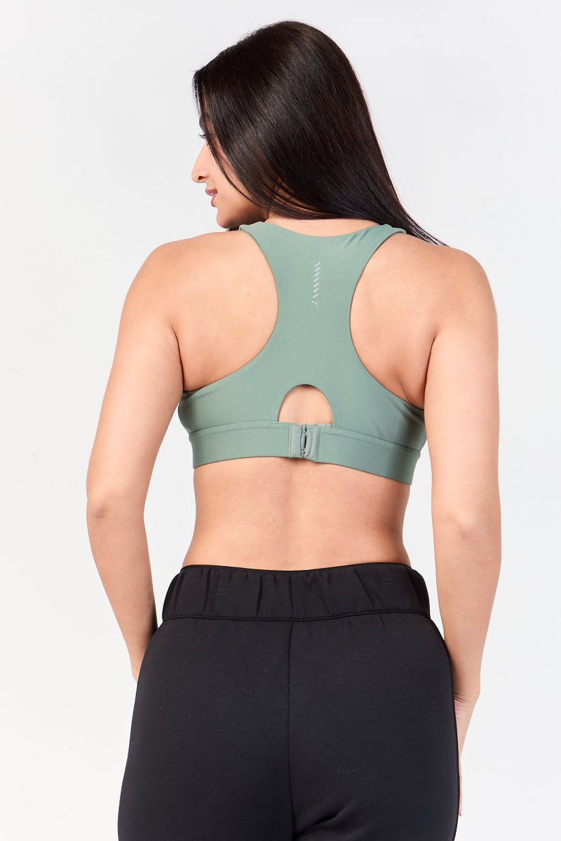 PUMA Women Brand Logo Padded Sports Bra, Sage Green - Image 2