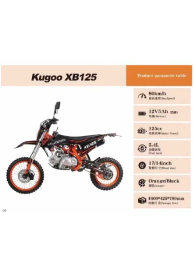 Kugoo 125CC Off Road Petrol Dirt Bike 2026 Model - 125CC Motor Power - 12V 5Ah Battery - 5.4L Fuel Tank - 80km/h Max Speed - Orange/Black - Image 2