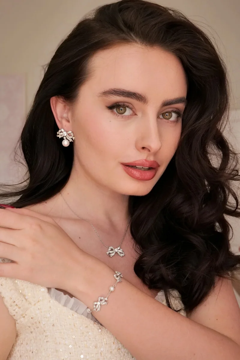 Santinni London Silver Antoinette' Bow and Pearl Drop Silver Earrings for Women | Best Price UAE