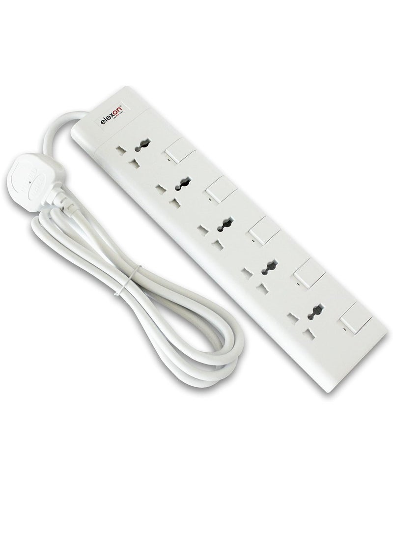 Elexon Universal Power Extension Strip 5 Way, 2 Meter Cord, ESMA Certified, Flame-proof Material, Child Safety Shutters, Ideal for Charging Multiple Devices Home, Office - Image 1