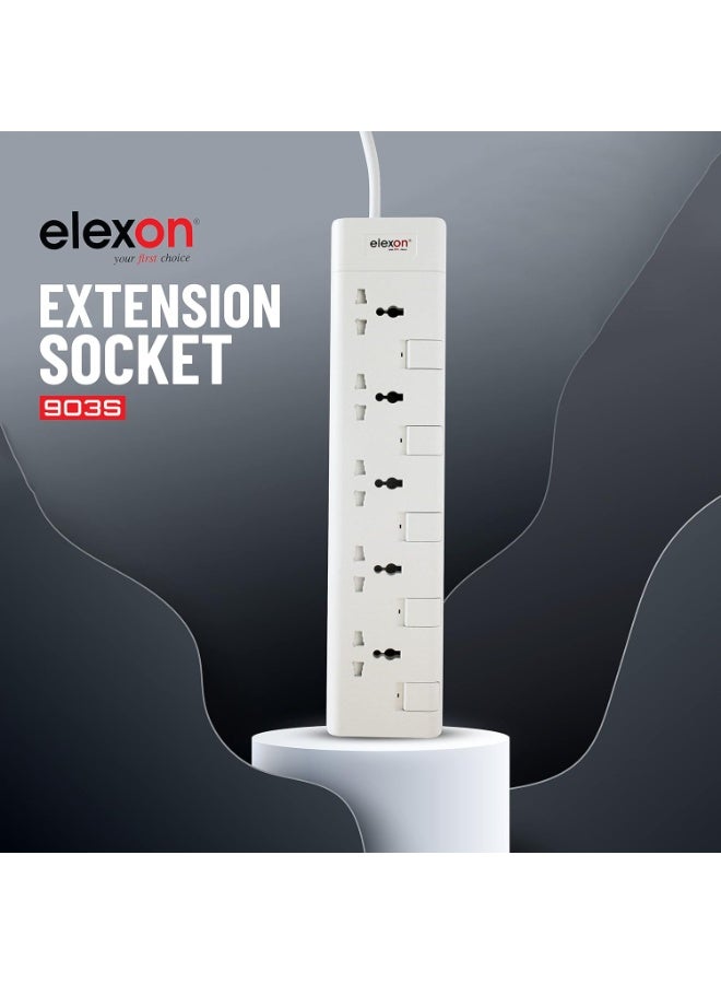 Elexon Universal Power Extension Strip 5 Way, 2 Meter Cord, ESMA Certified, Flame-proof Material, Child Safety Shutters, Ideal for Charging Multiple Devices Home, Office - Image 2
