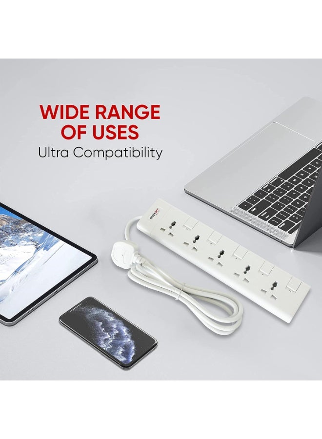 Elexon Universal Power Extension Strip 5 Way, 2 Meter Cord, ESMA Certified, Flame-proof Material, Child Safety Shutters, Ideal for Charging Multiple Devices Home, Office - Image 5