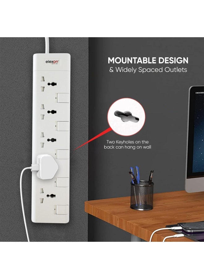 Elexon Universal Power Extension Strip 5 Way, 2 Meter Cord, ESMA Certified, Flame-proof Material, Child Safety Shutters, Ideal for Charging Multiple Devices Home, Office - Image 4