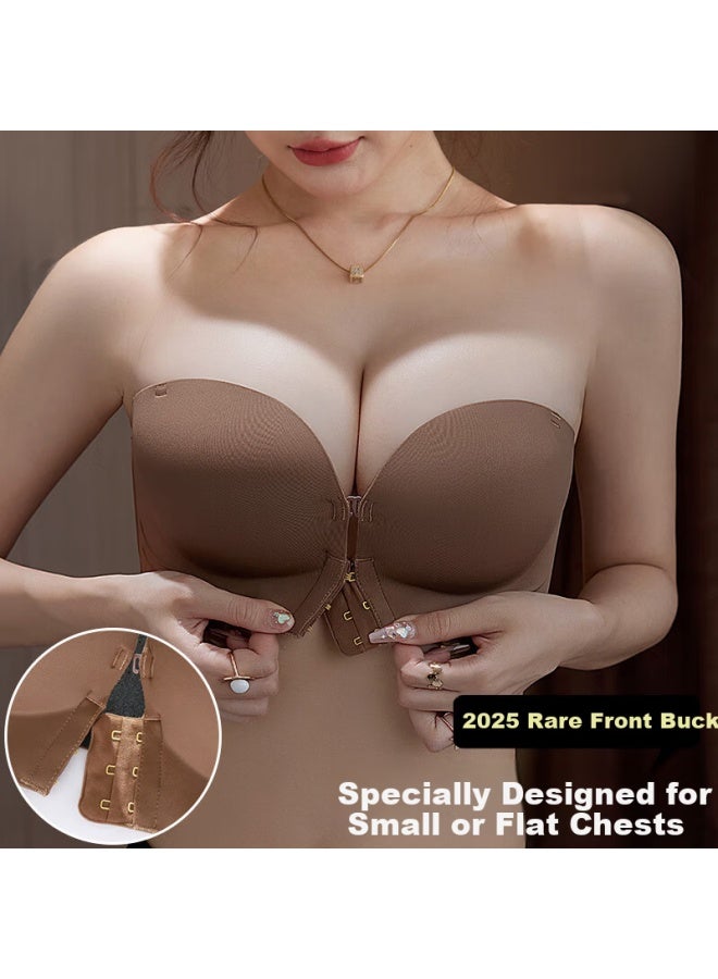 Molatoire Strapless Seamless Wireless Front Closure Bra For Women Small Chest Push-up Anti-slip Bandeau - Image 1
