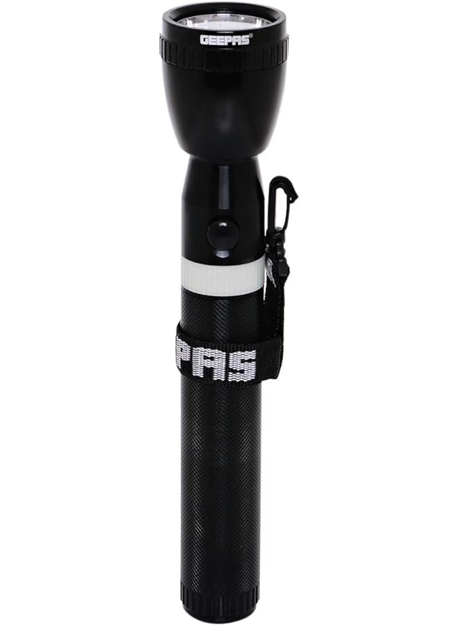 GEEPAS Rechargeable LED Flashlight 287mm Hyper Bright White with 4 5 Hours Working & 2500mAh Battery Ideal for Patrolling Trekking Emergency Power Cut - Image 1