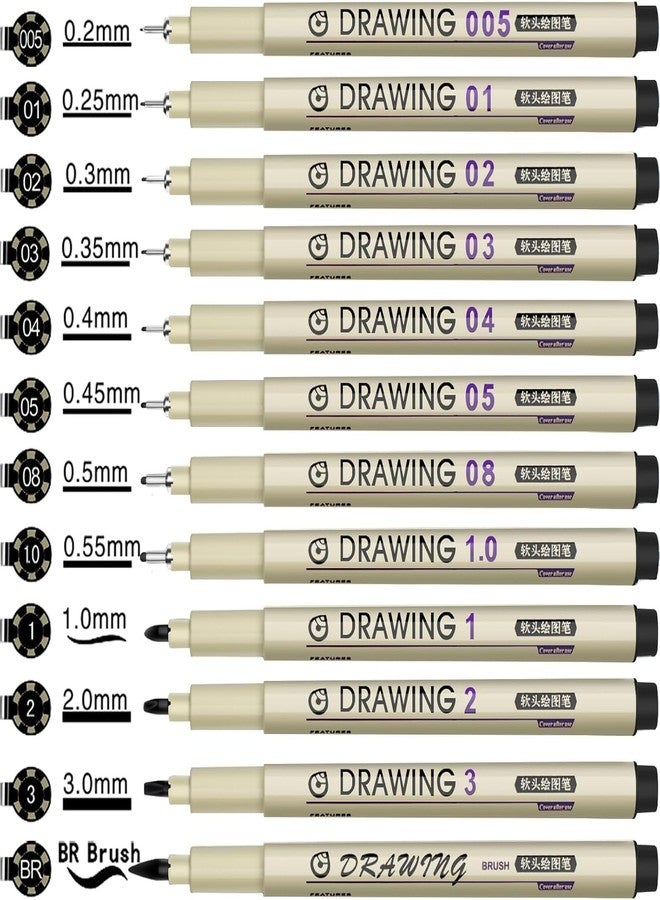 AKUBLE Drawing Pens Micro Fineliner Art Pens: 12 Black Fine Line Markers Art Supplies Adults Artist Sketch Waterproof Archival Ink Watercolor Inking Fine Liner Manga Sketching Zentangle Stuff Micron Pen Set - Image 2