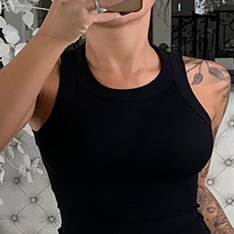 👕 قميص نسائي داخلي بدون أكمام ضيق برقبة مستوية للنساء صيفي مقاس كبير أسود - Image 5