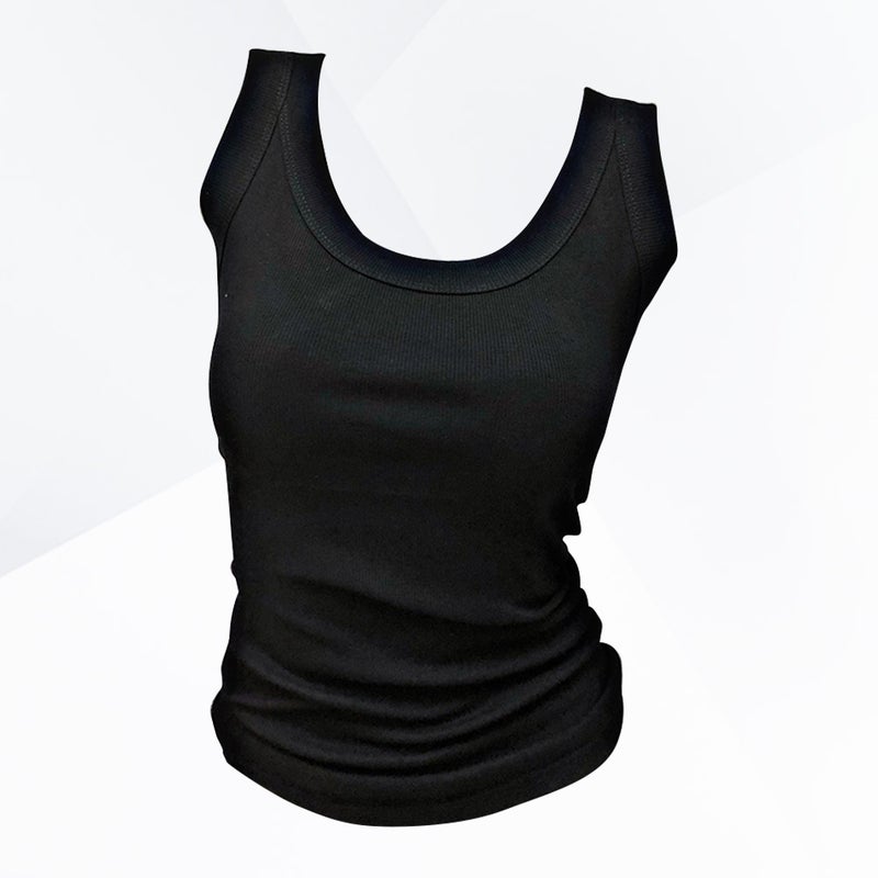 👕 قميص نسائي داخلي بدون أكمام ضيق برقبة مستوية للنساء صيفي مقاس كبير أسود - Image 1