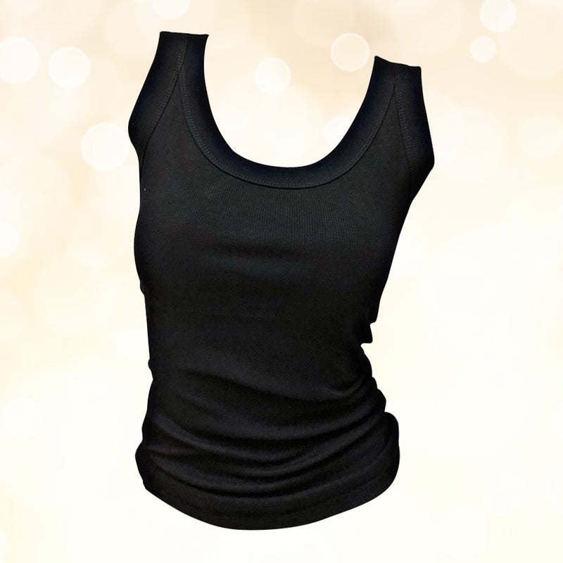 👕 قميص نسائي داخلي بدون أكمام ضيق برقبة مستوية للنساء صيفي مقاس كبير أسود - Image 4