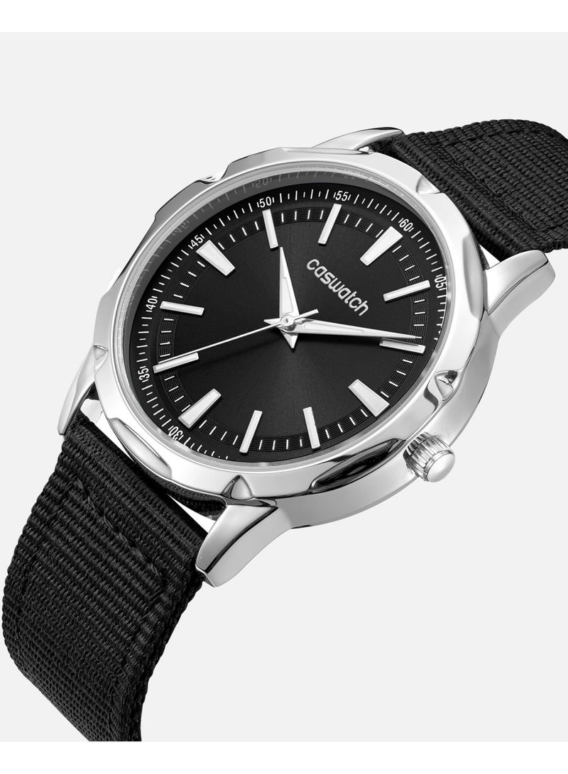 Men's watch with a black fabric strap and silver bezel - Image 2