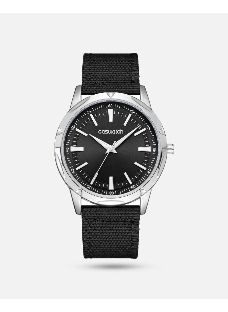 Men's watch with a black fabric strap and silver bezel - Image 1