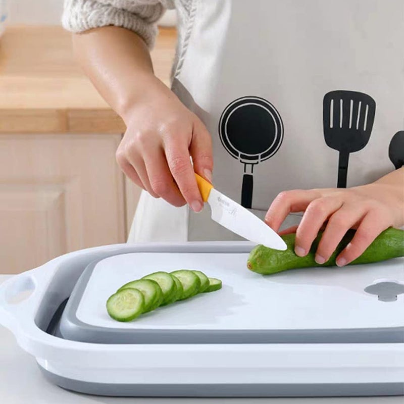 KREZON Collapsible Kitchen Cutting Chopping Board Dish Sink Tub Storage Basket with Draining Plug Folding Cutting Board Washing Bowl Fruit Vegetable Basket Vegetable Chopping Board - Image 2