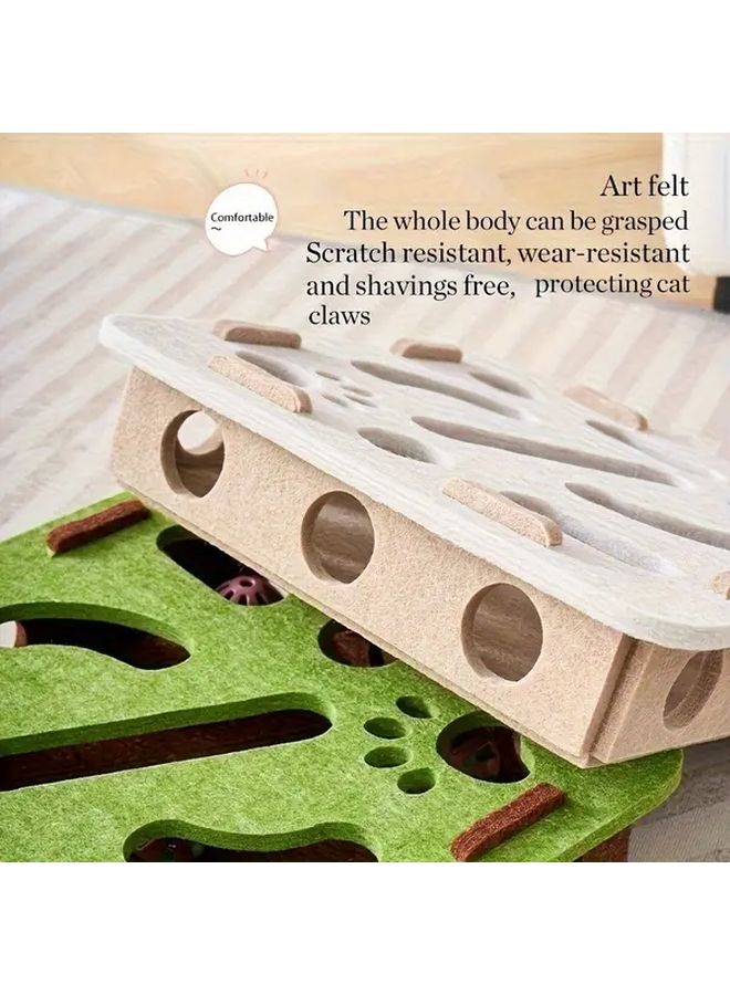 أخضر بني زهرة صندوق اللغز التفاعلي للقطط مع خدش وحفر بصمة القدم - Image 3