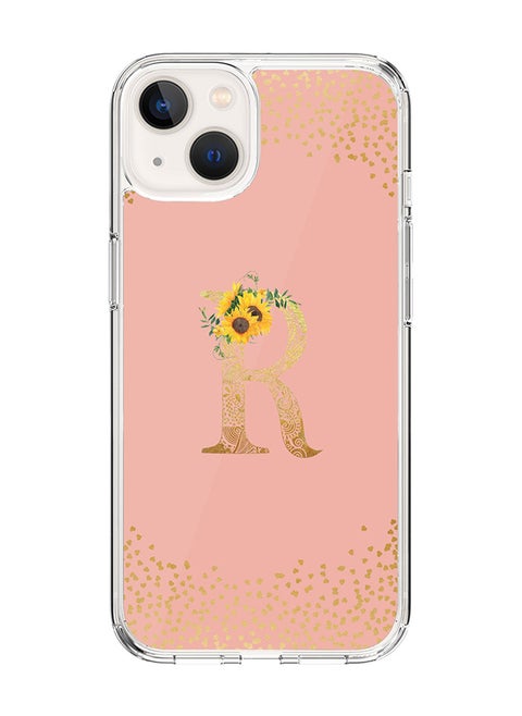 Classic Clear Case For iPhone 14, Hybrid Soft Case Thin Cover- Custom Monogram Initial Letter Mandala Floral Pattern Alphabet - R ( Rose Pink)