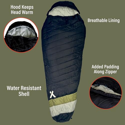 Bear Grylls 15 Degree Sleeping Bag for Adults 3-4 Season, for Cold Weather, Backpacking, Camping, Survival, Hiking, with Compression Sack and Ergonomic Adjustable Hood - Black - Image 4