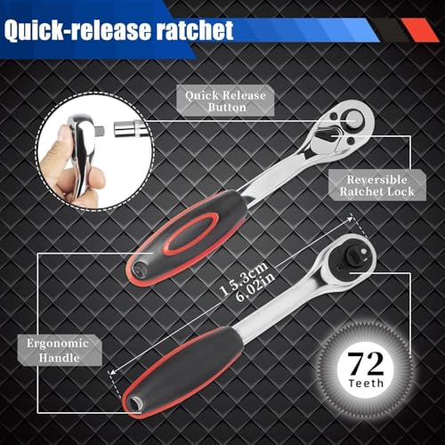 NEATOZONE Zsigns Tool Kit&Screwdriver Socket Set Combination Wrench With 1/4" Ratchet Handle Screw Driver Automobile Motorcycle Box Hardware Auto Car Repair Wrenches For Home Use(46 Pcs Tool Kit Set) - Image 4