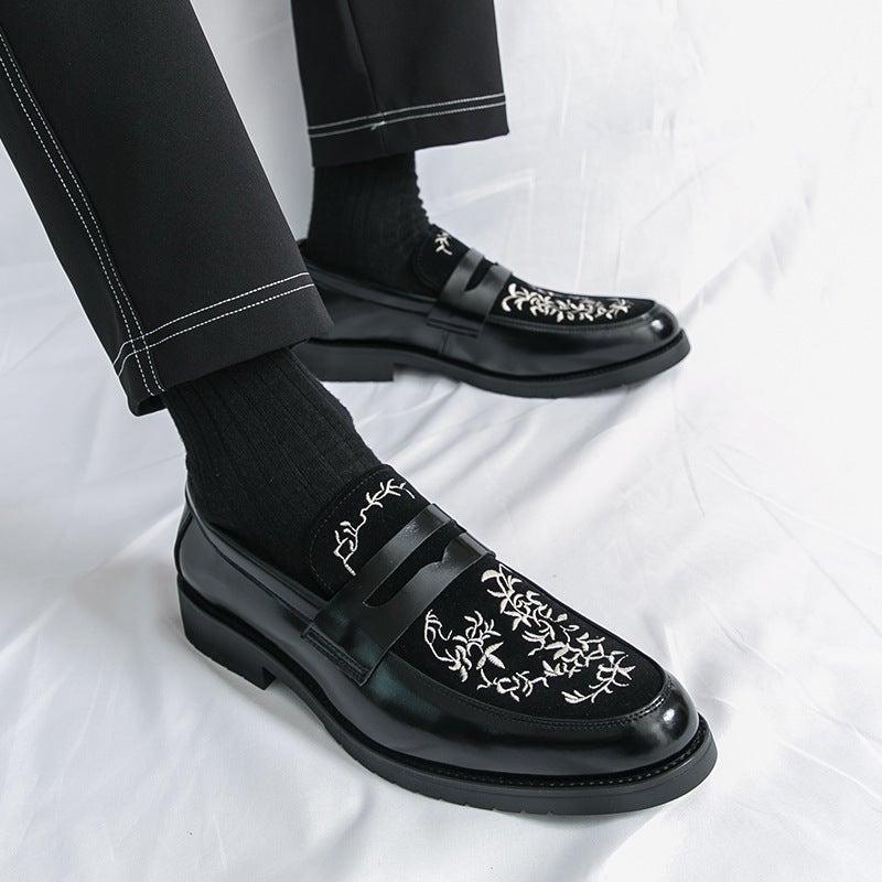 Large Size 46 Embroidered Nubuck Leather Loafers Men'S Korean Style Trendy Slip-On Leather Shoes - Image 3