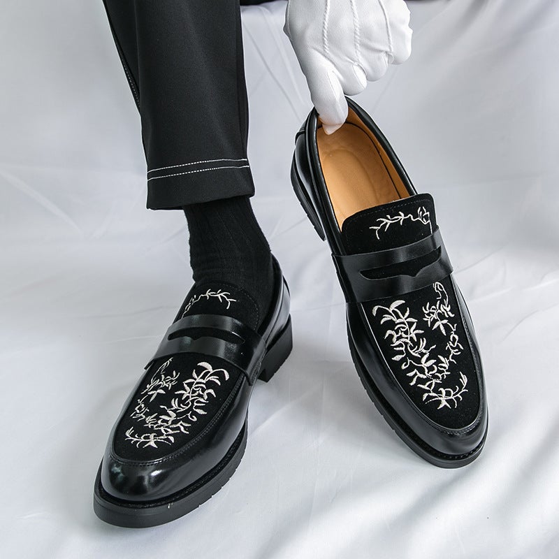 Large Size 46 Embroidered Nubuck Leather Loafers Men'S Korean Style Trendy Slip-On Leather Shoes - Image 4