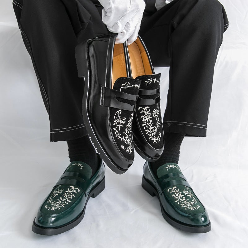 Large Size 46 Embroidered Nubuck Leather Loafers Men'S Korean Style Trendy Slip-On Leather Shoes - Image 2