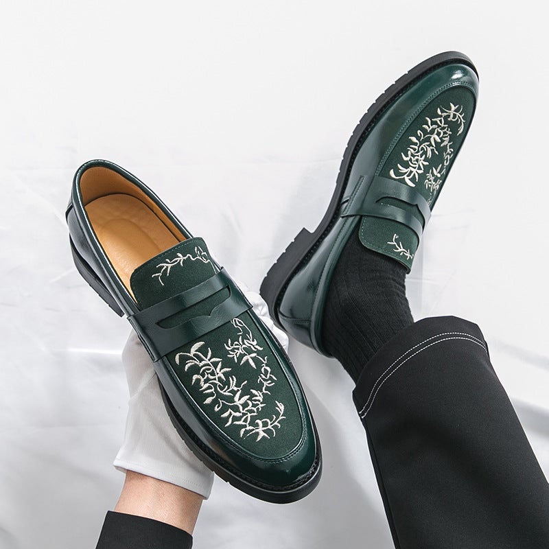 Large Size 46 Embroidered Nubuck Leather Loafers Men'S Korean Style Trendy Slip-On Leather Shoes - Image 5