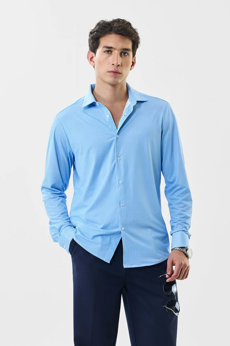 SNITCH Light Blue Striped Long Sleeve Slim Fit Shirt